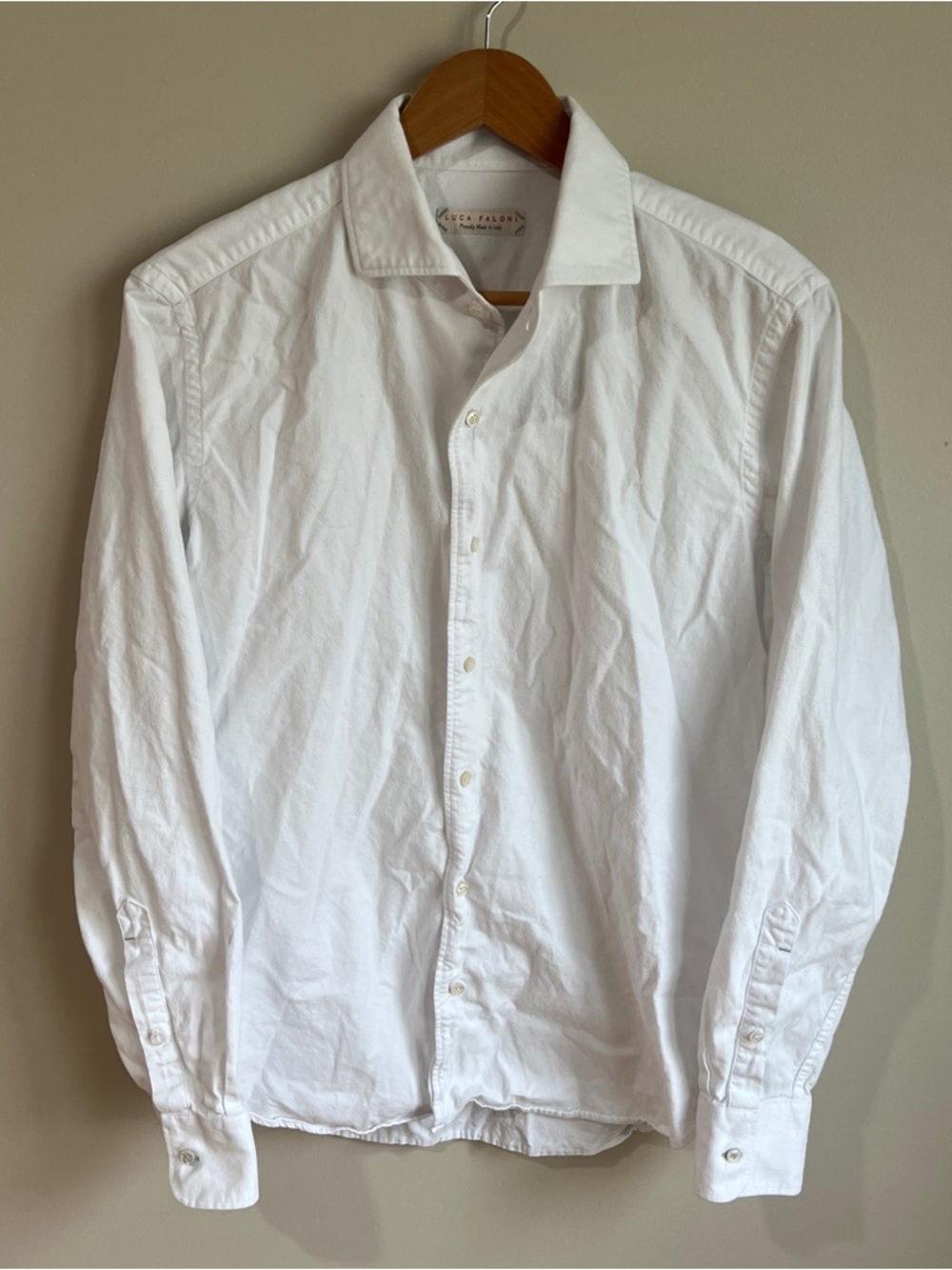 Luca Faloni Brushed Cotton Slim Button Up Shirt Men 40/15 3/4 Made Italy White